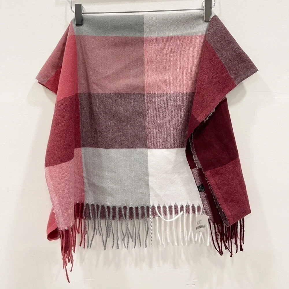 Lane Bryant Oversized Cozy Plaid Winter Fringe Blanket Scarf New Red Grey